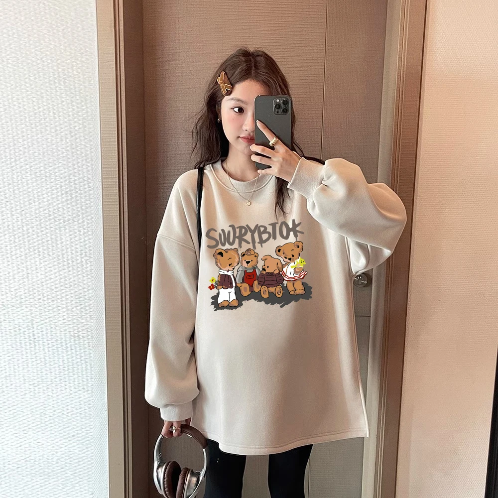 孕妇春装上衣新款洋气减龄卡通孕妇卫衣大码宽松休闲中长款打底衫