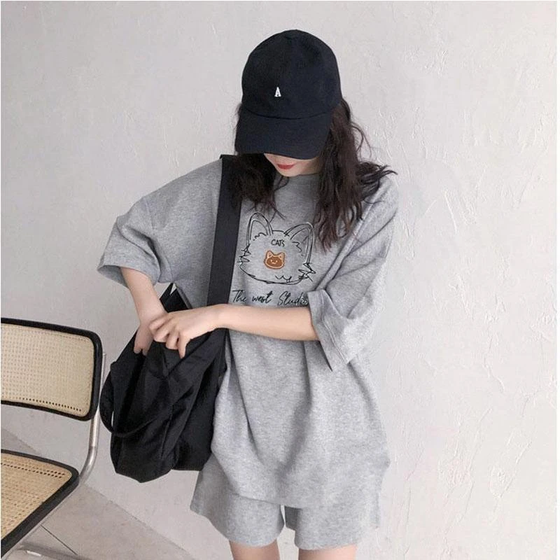 简约宽松休闲孕妇套装夏季短袖孕妇t恤上衣棉孕妇短裤两件套夏装