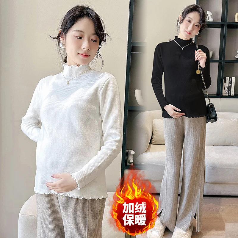 孕妇装上衣秋冬季加绒加厚一体绒针织孕妇打底衫保暖百搭孕妇毛衣