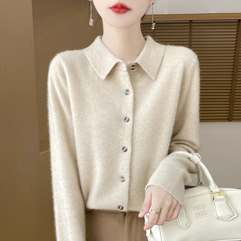 【POLO领 羊毛开衫】衬衫领 巨百搭！秋冬宽松针织衫外套女