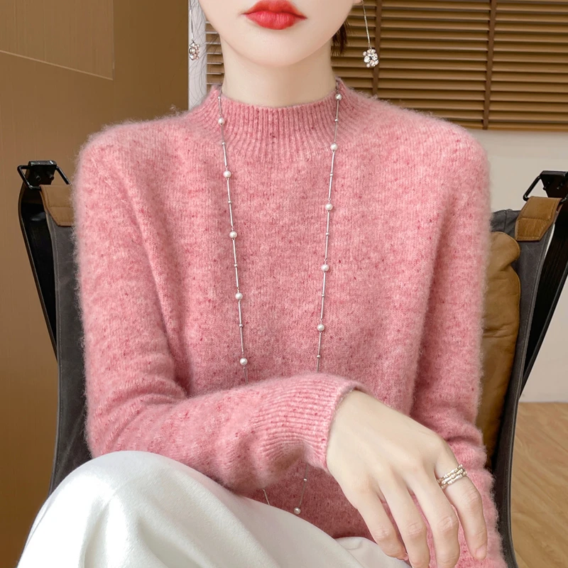 【一线成衣 花纱半高领】 七针加厚羊毛衫宽松针织打底衫毛衣女