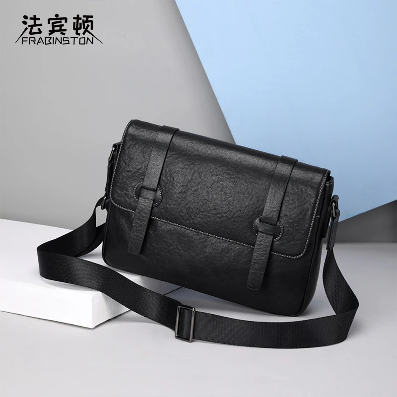 FRABINSTON/法宾顿正品男士包真皮单肩斜挎包休闲大容量邮差背包