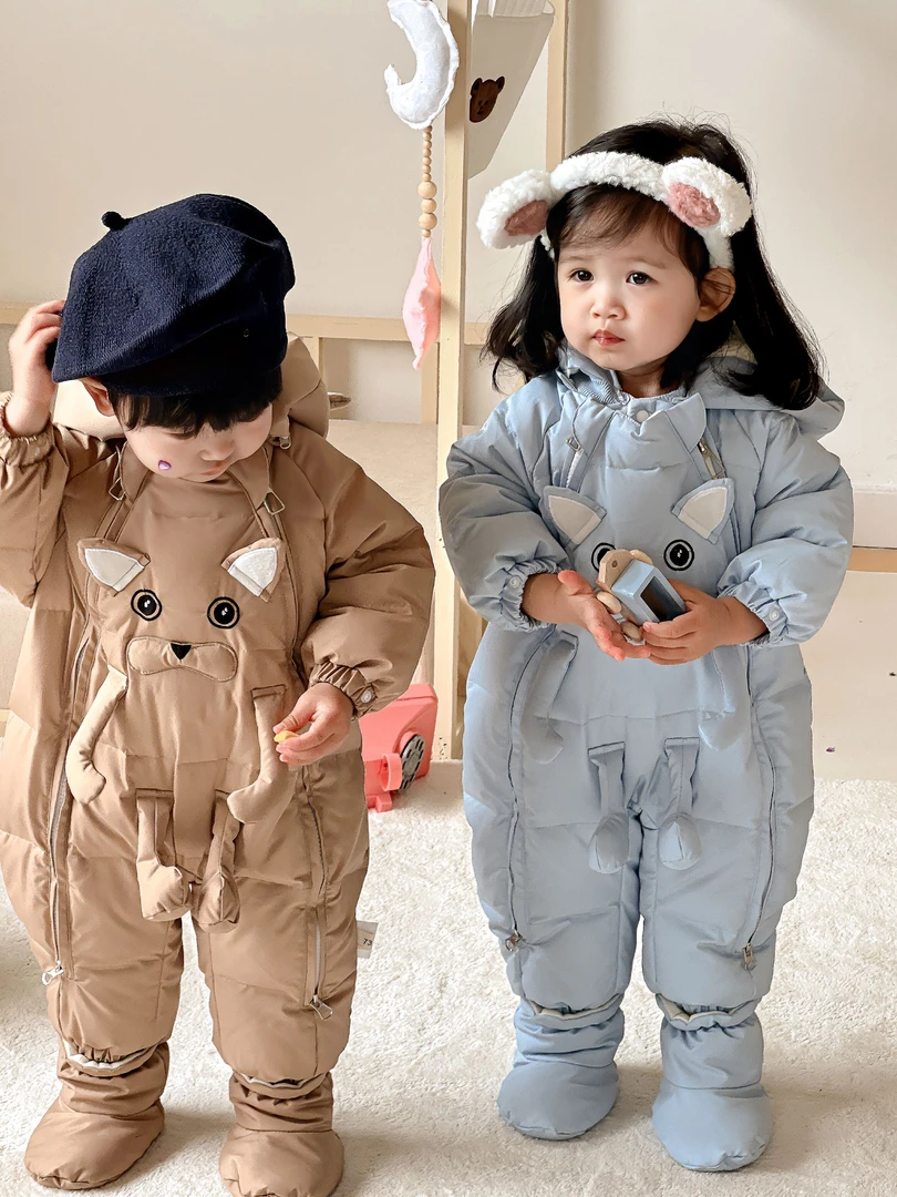 (羽绒服)小猫婴幼儿爬服宝宝冬季连体衣新生儿连帽加厚加绒卡通