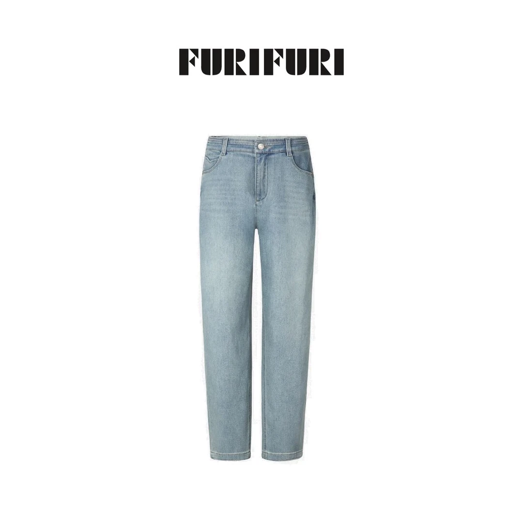 FURIFURI薄款蓝色九分牛仔裤百搭四面弹力