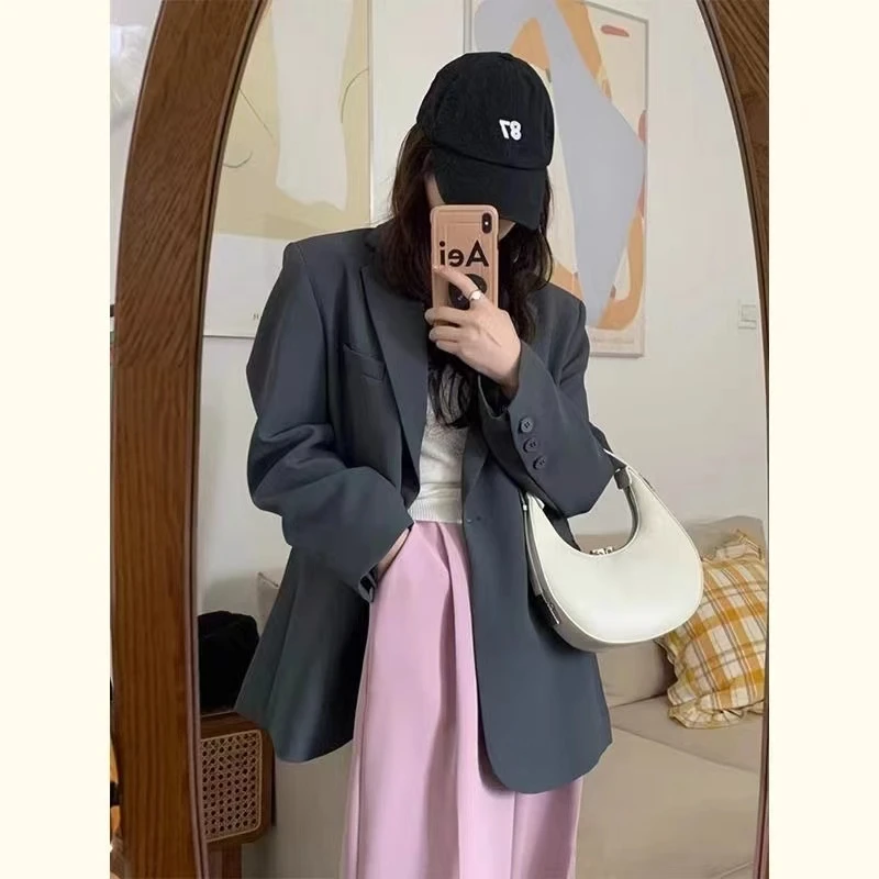 2025春秋新款西装外套女设计感韩版后一粒扣小个子休闲宽松小西服