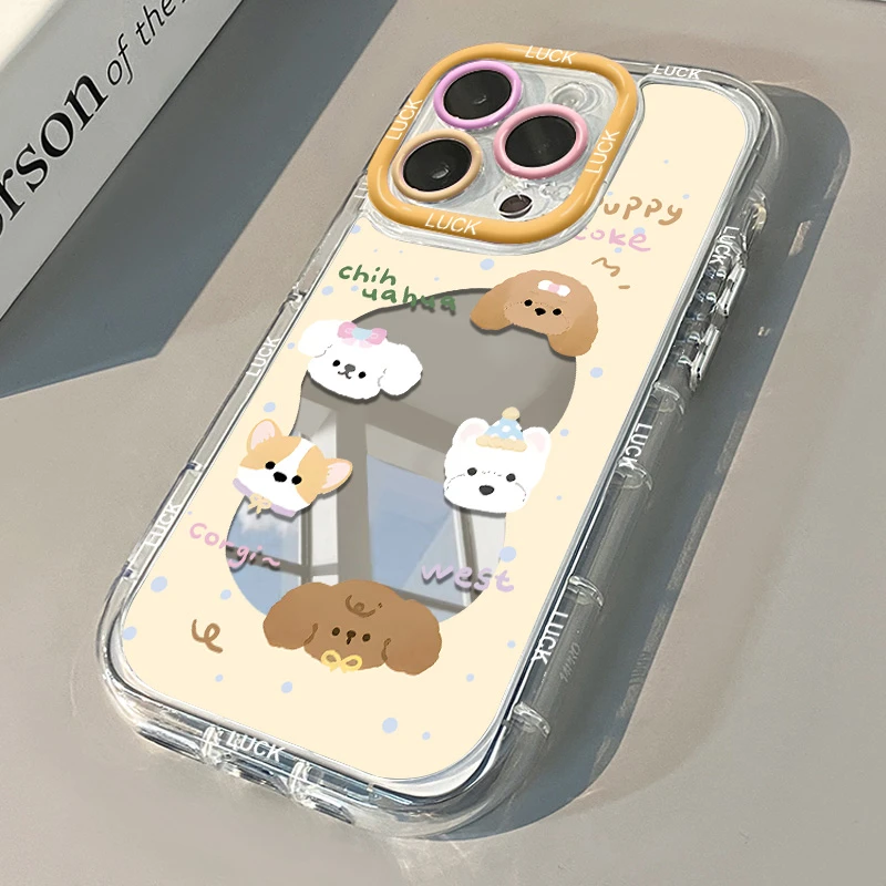 适用【苹果/华为/荣耀/OPPO/VIVO】小狗派对镜面奶油包边防摔手机壳