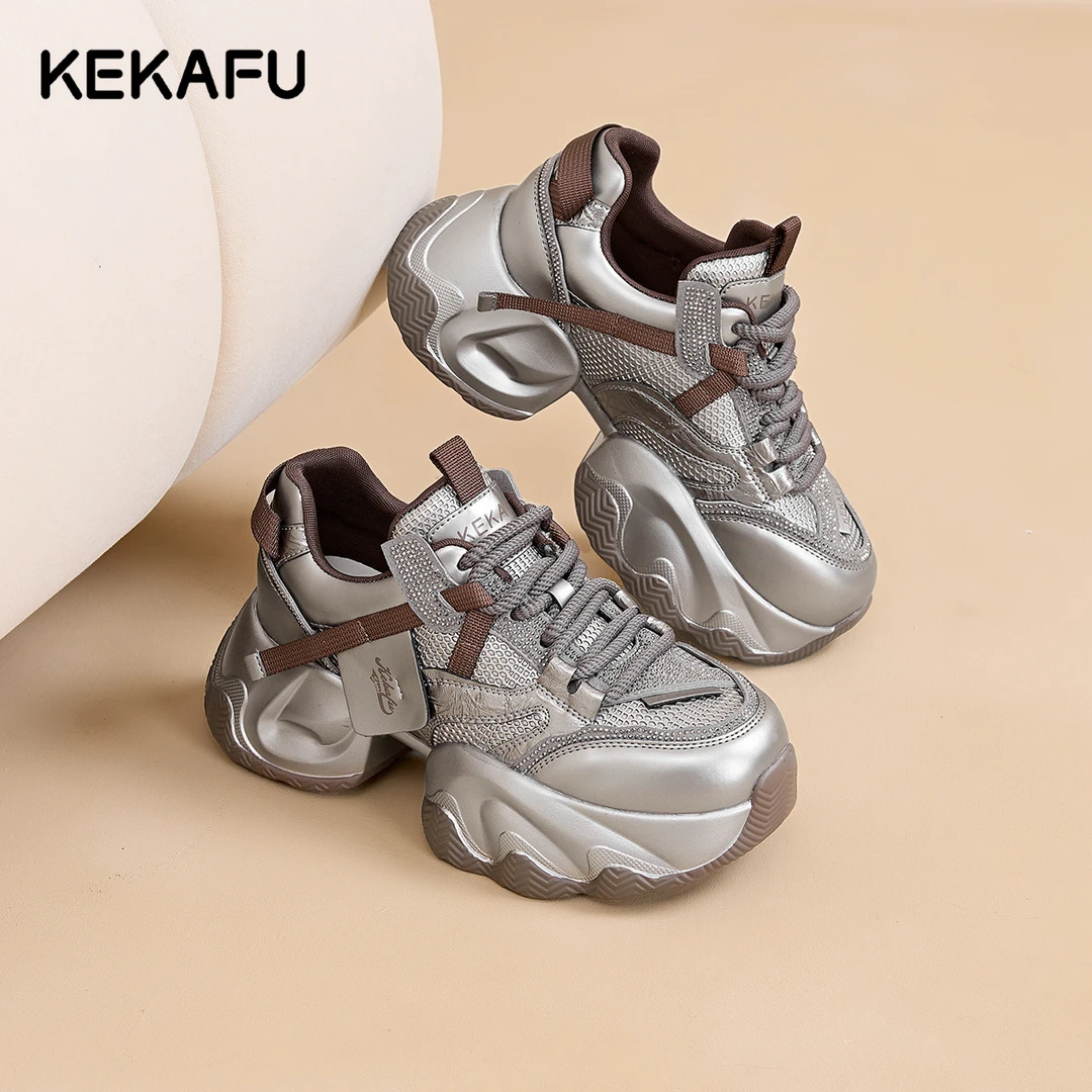 珂卡芙厚底老爹鞋女款2025秋冬季加绒保暖增高鞋子百搭休闲运动鞋