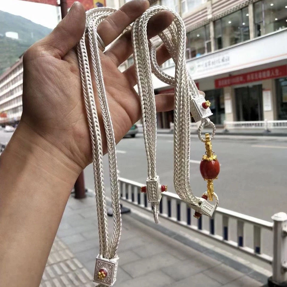 西藏仿银流苏合金属藏式腰间配饰旅游藏族服装藏袍配饰腰链挂件