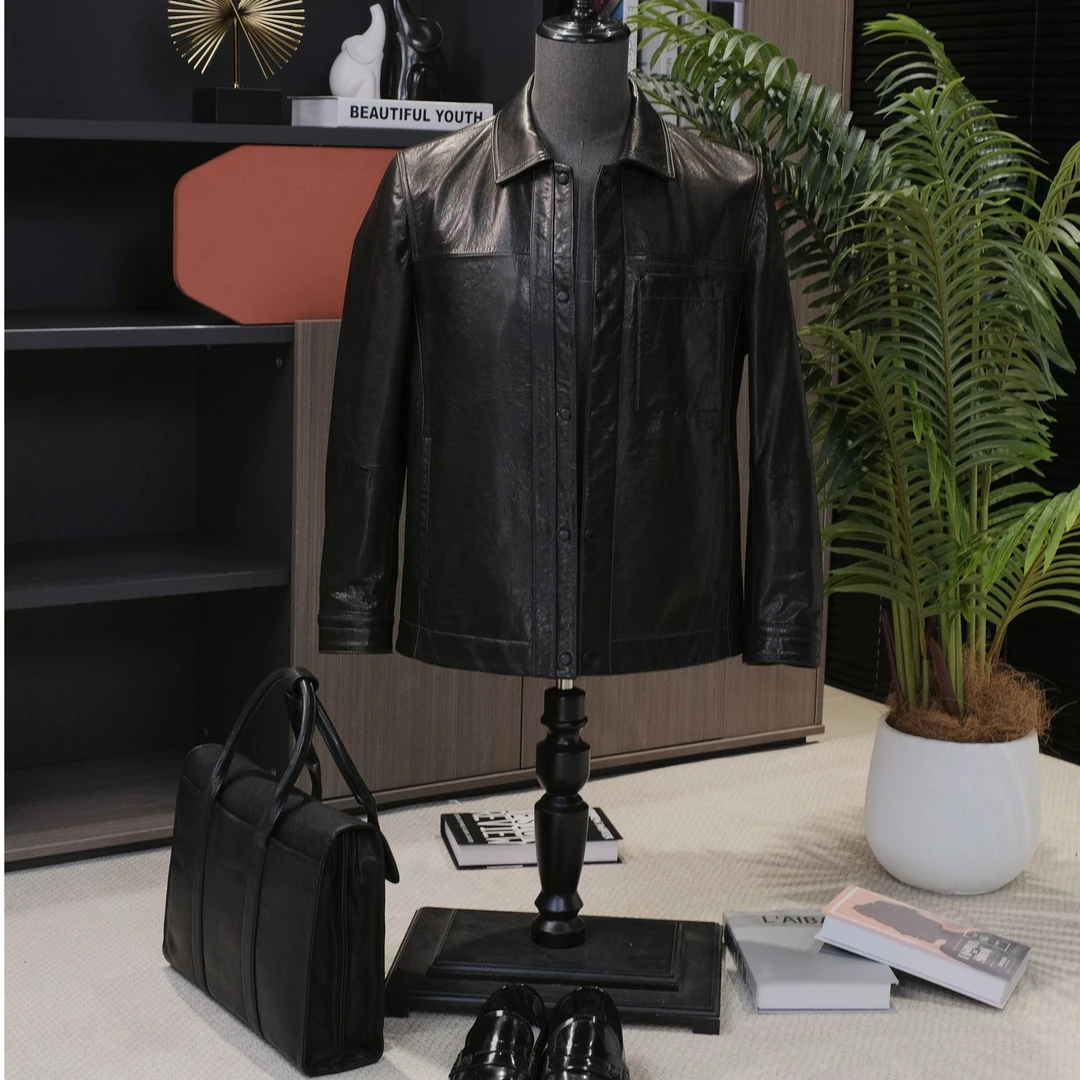 2025男士头层牛皮休闲简约风真皮夹克