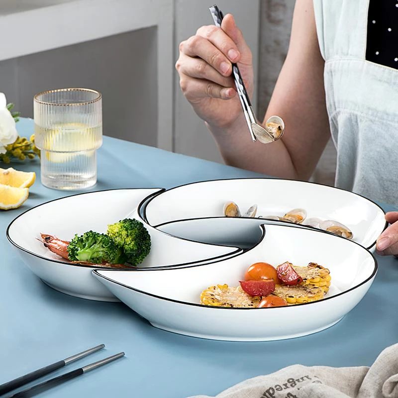 网红分餐月亮盘子组合月牙拼盘餐具套装创意个性陶瓷菜盘家用碟子