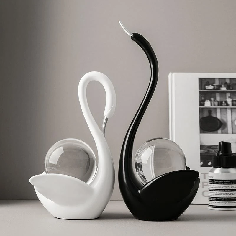 贝汉美水晶球情侣天鹅摆件现代轻奢家居玄关客厅酒柜电视柜装饰品