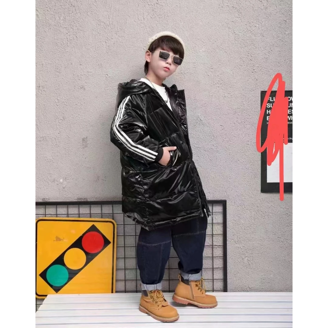 ONE儿童免洗羽绒男童中长款2023新款白鸭绒加厚中大时尚亮面外套