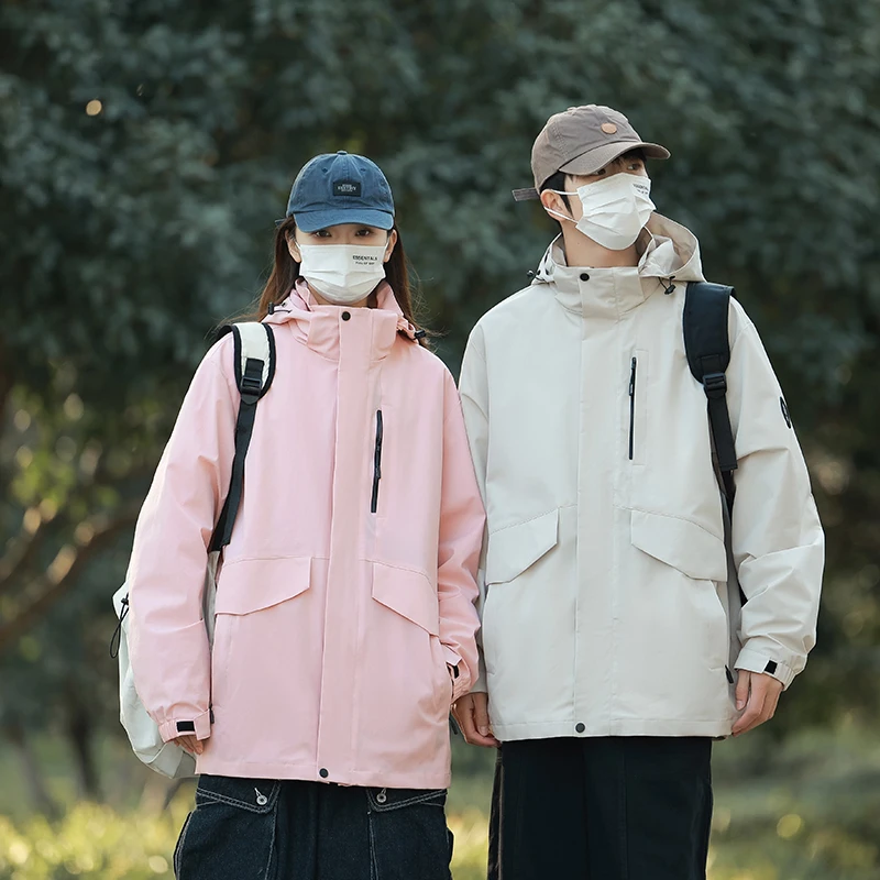 春季防风可拆卸帽户外情侣夹克休闲连帽工装开衫防水外套