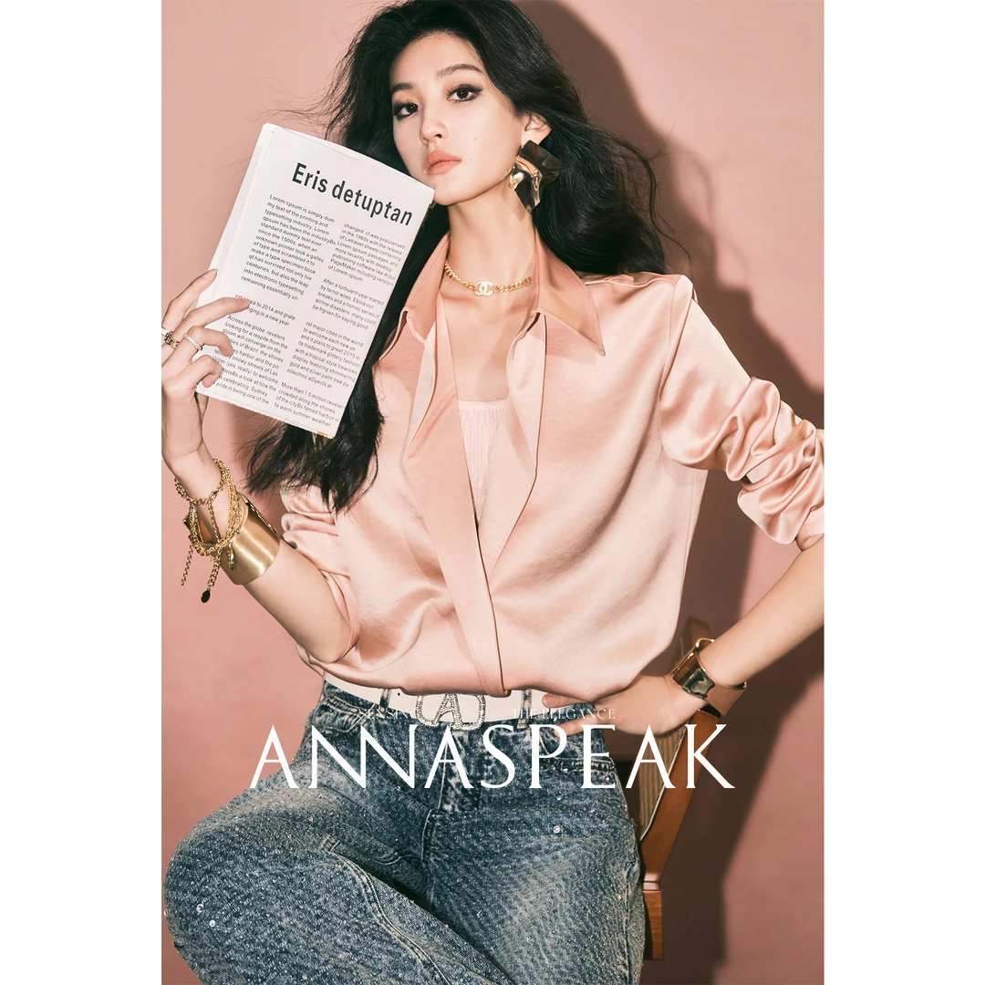ANNASPEAK早春高雅复古松弛感 三醋酸仿皮感光泽垂感折纸领衬衫