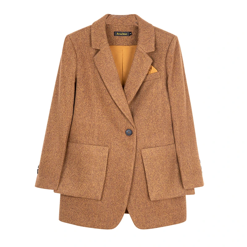 ANNASPEAK复古小众加厚西装外套女冬新款绑带休闲西服#A0025