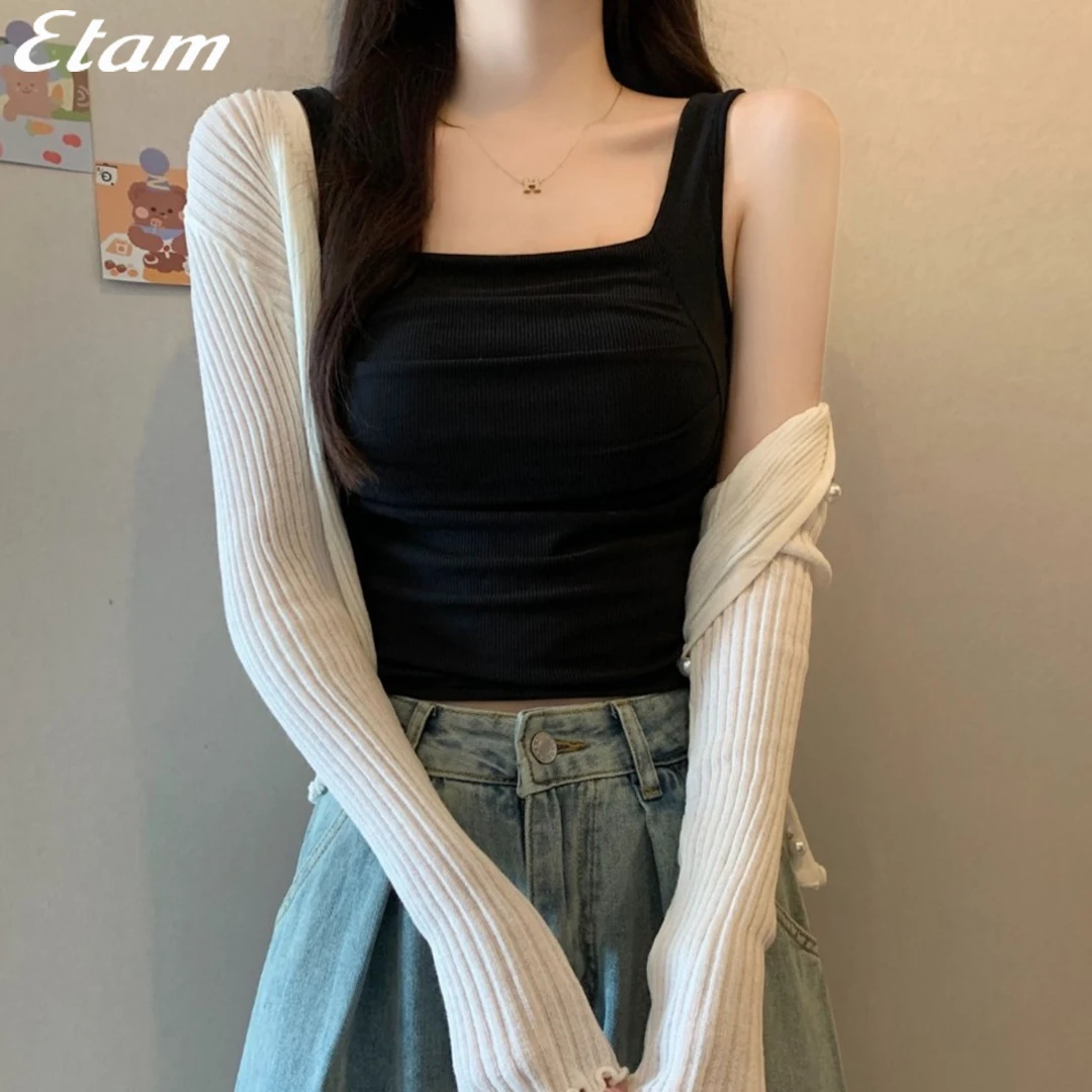 艾格韩版百搭褶皱设计感吊带背心女带胸垫内搭外穿修身显瘦上衣潮