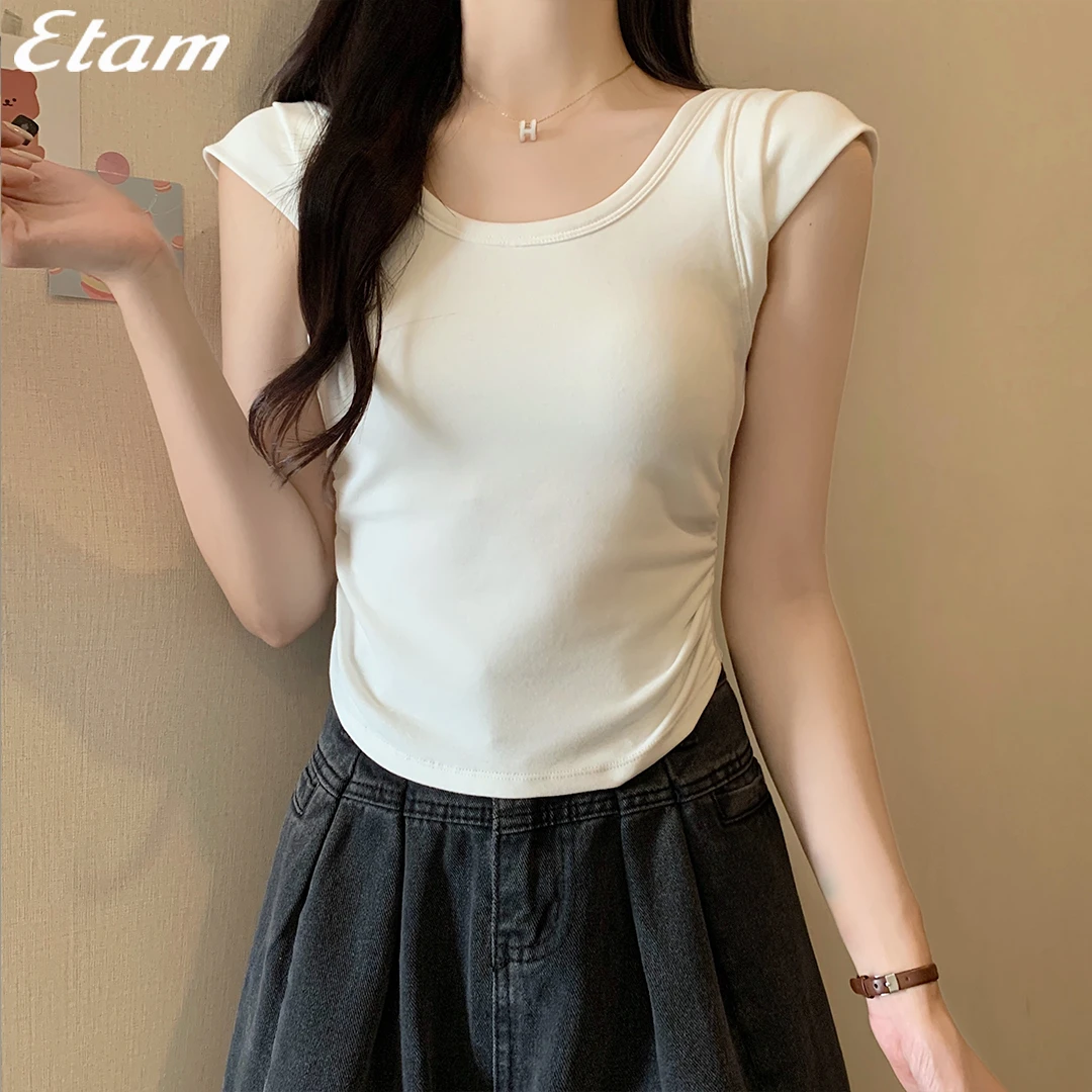 Etam甜辣个性红色小飞袖背心女带胸垫夏季修身打底外穿无袖上衣潮