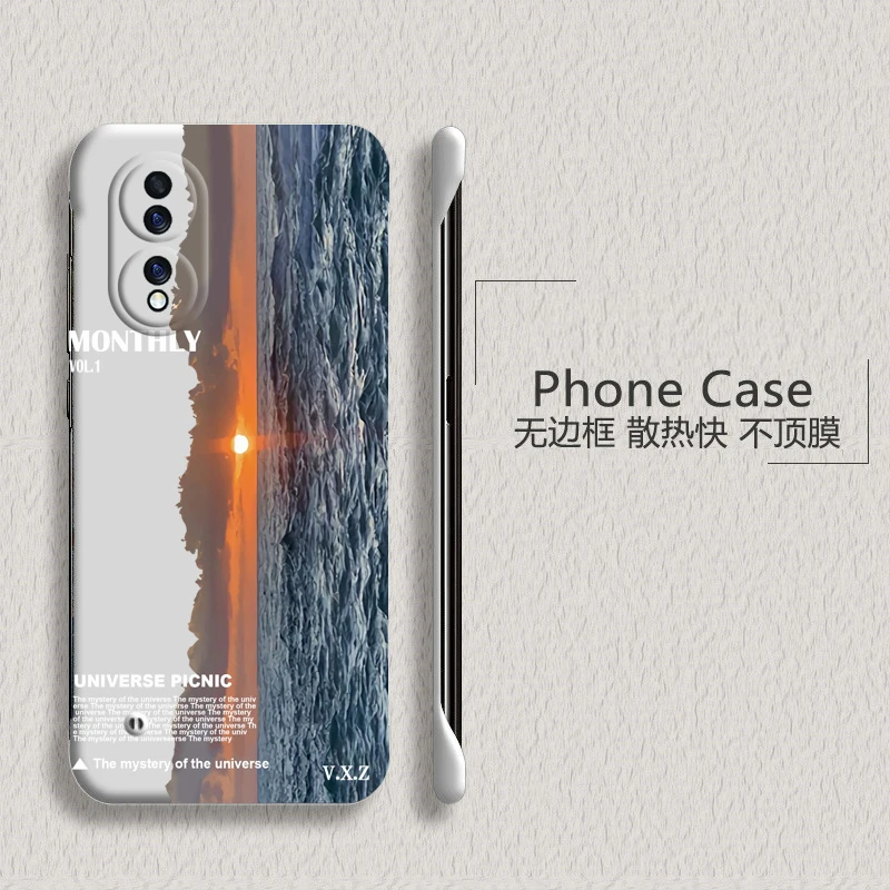 海洋日落荣耀70手机壳70pro+无边框半包超薄新款防摔男女散热套