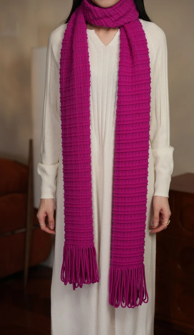 100%澳毛冬季时尚百搭手工流苏长围巾96165