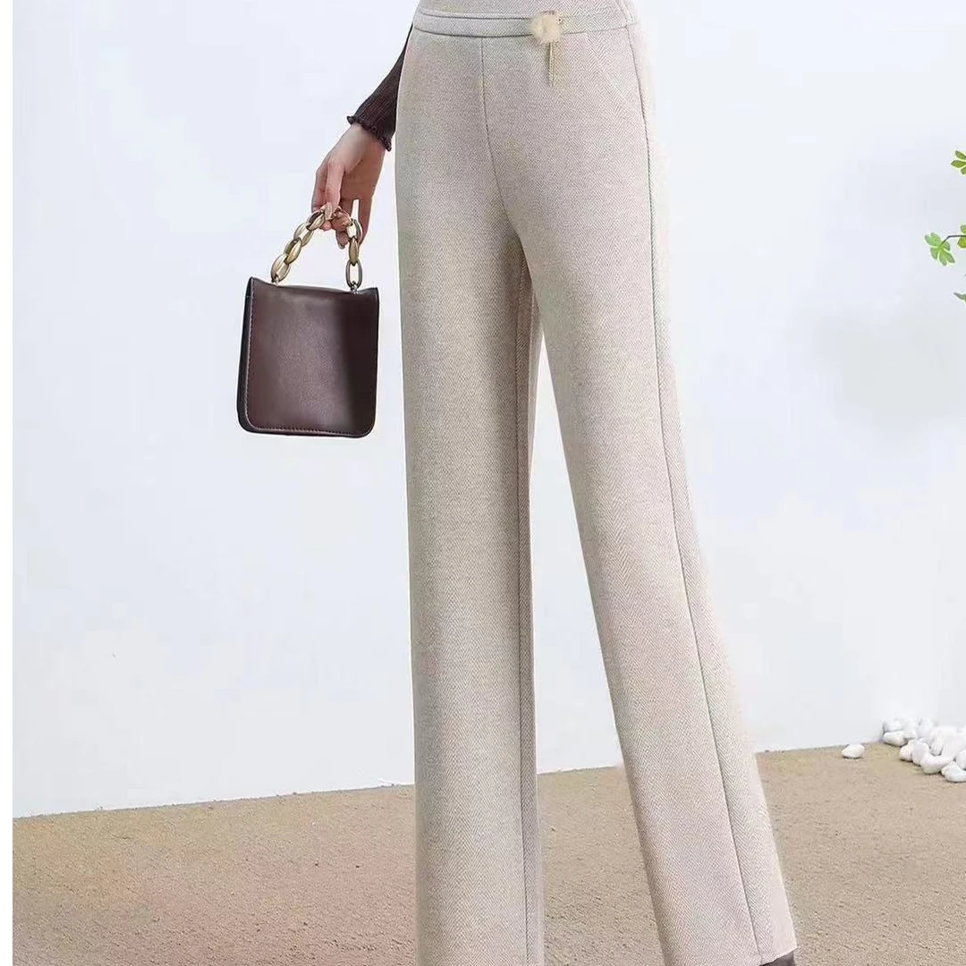 2024年新款时尚洋气减龄女士直筒裤秋冬季百搭纯色高腰女裤86023