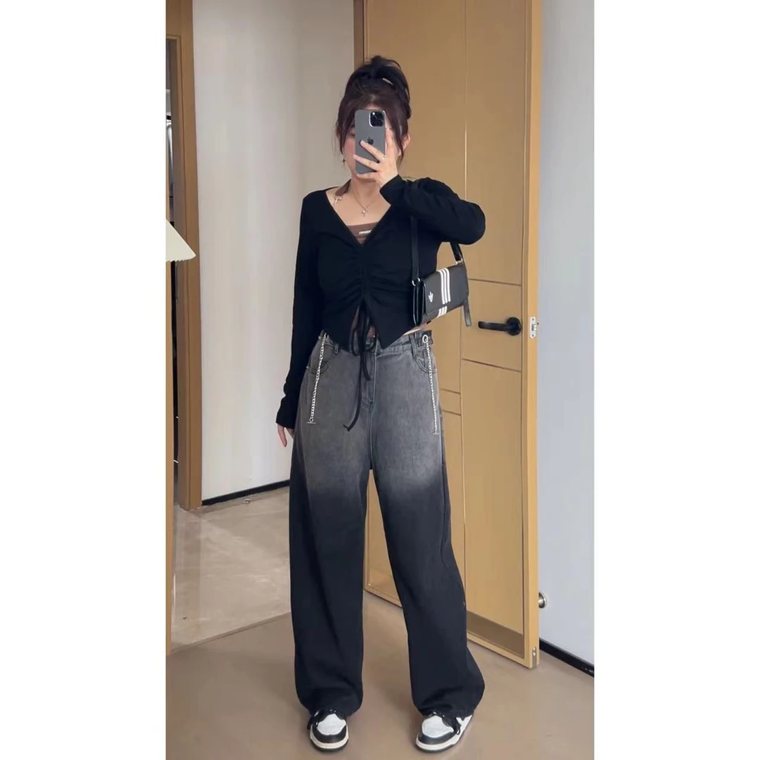 张耶啵【渐变精灵】微胖大码女装定制纯欲吊带罩衫渐变牛仔裤套装