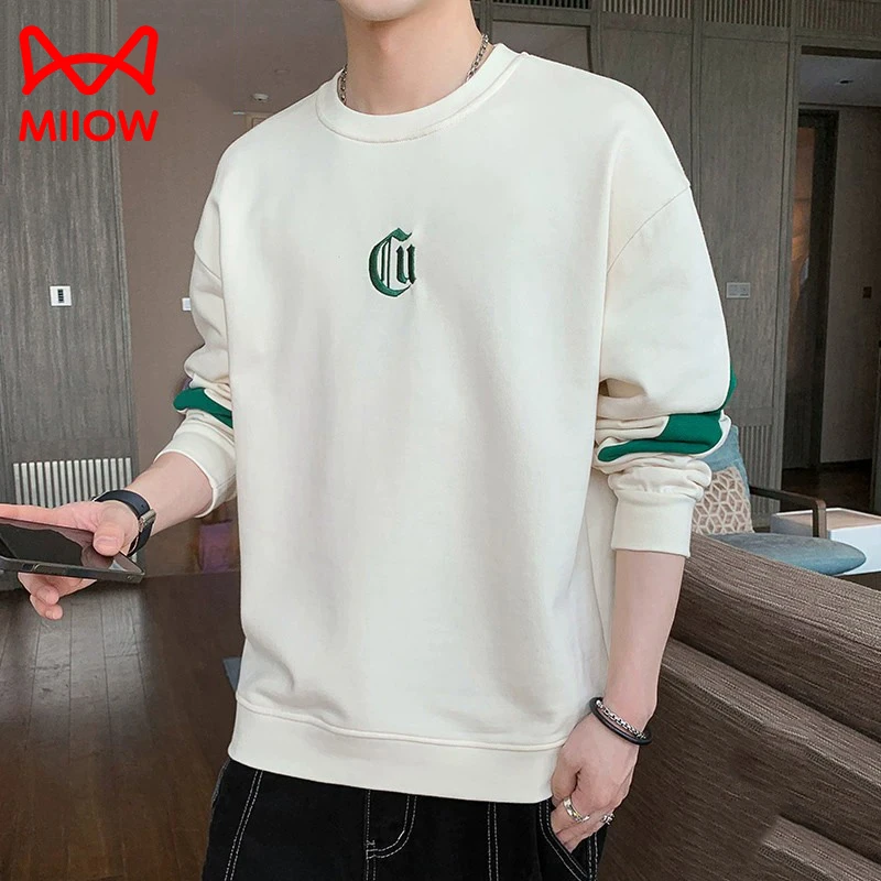 猫人长袖T恤男春秋季宽松休闲套头打底衫秋冬季加绒加厚上衣学生