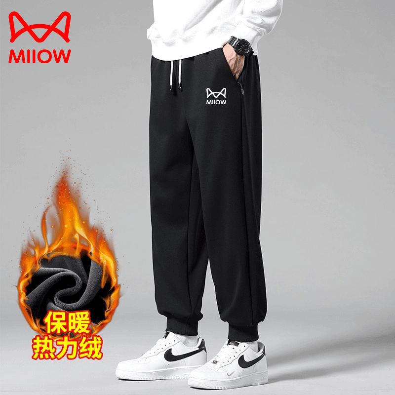 猫人冬季加绒加厚棉质长裤男士秋冬季新款大码束脚运动裤学生卫裤