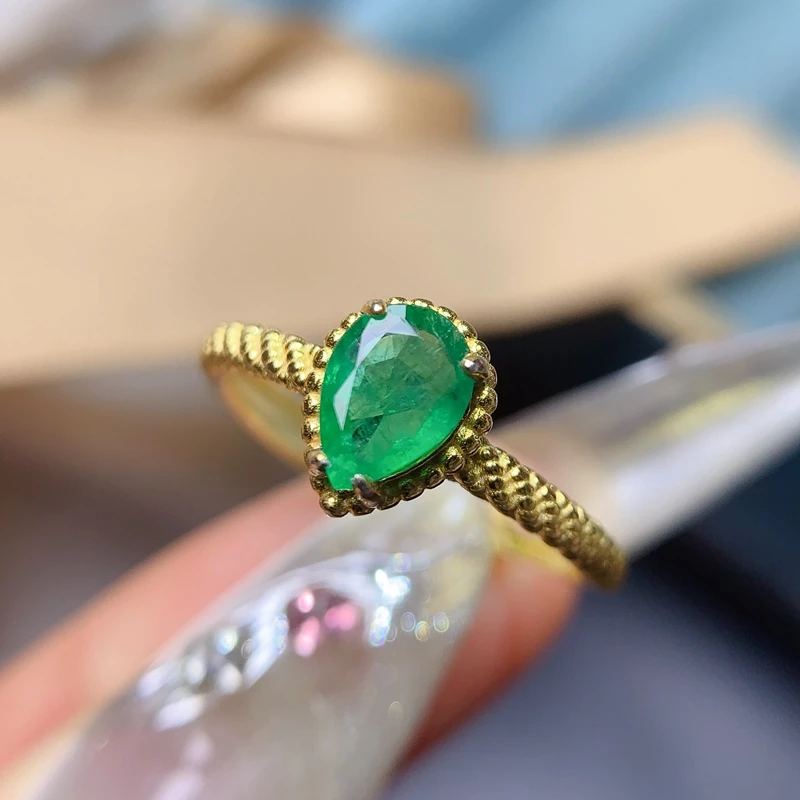 S925银镶嵌天然哥伦比亚祖母绿戒指