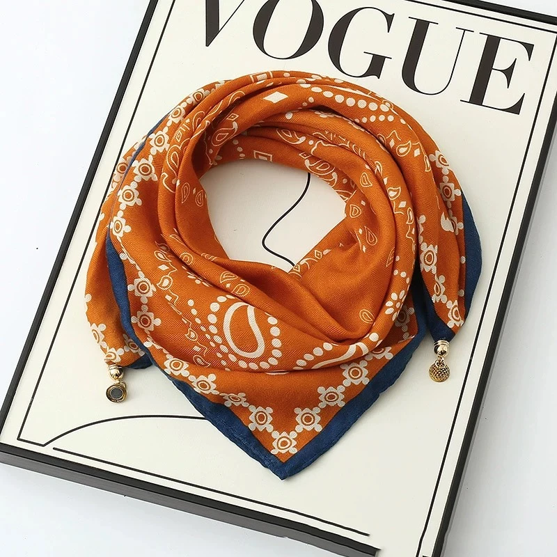 【腰果橙】棉麻磁吸扣时尚气质百搭披肩丝巾70*70（045-A）