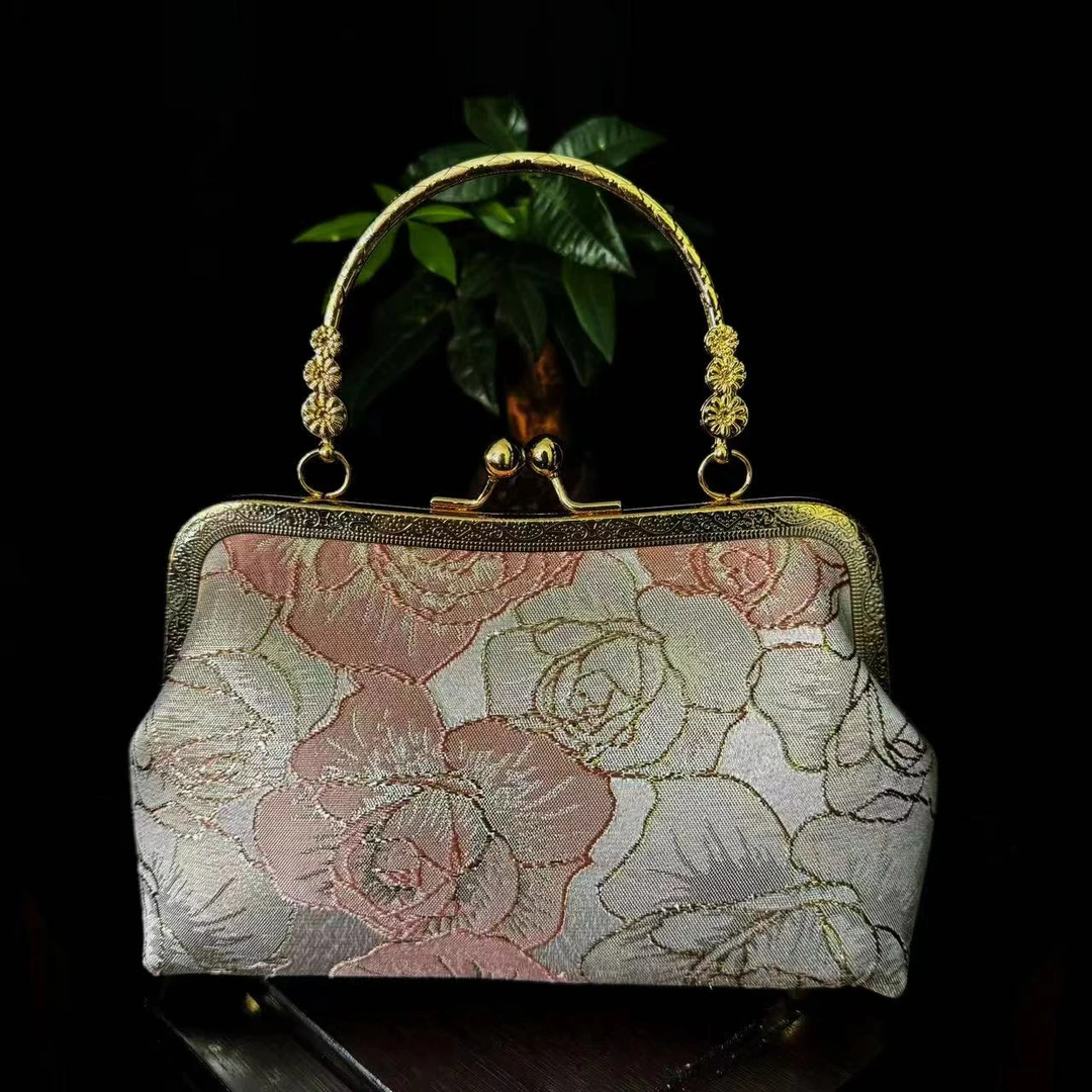 【粉色山茶】新中式香云纱国风百搭包包（A-705）