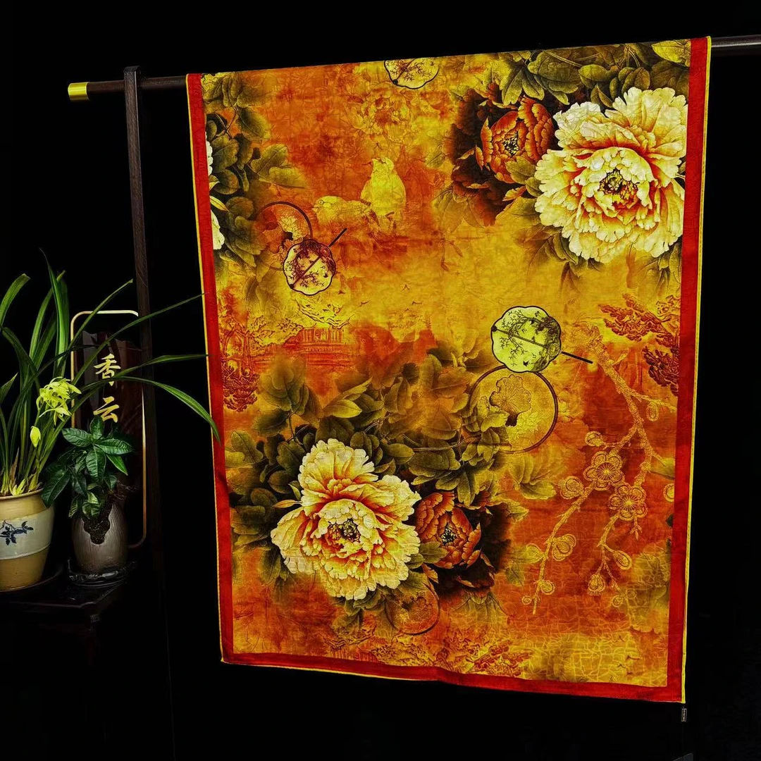 【芳香国色】龟裂纹新中式香云纱国风披肩丝巾70*180（H-482）