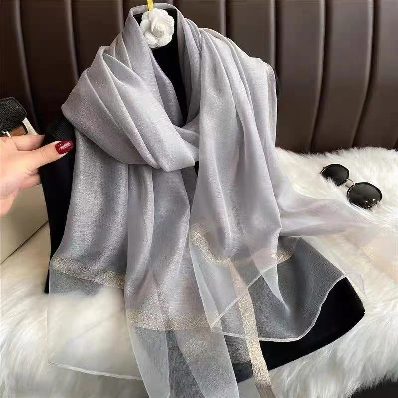 【灰度空间】桑蚕丝羊毛素版气质百搭丝毛披肩丝巾75*200（155-A）