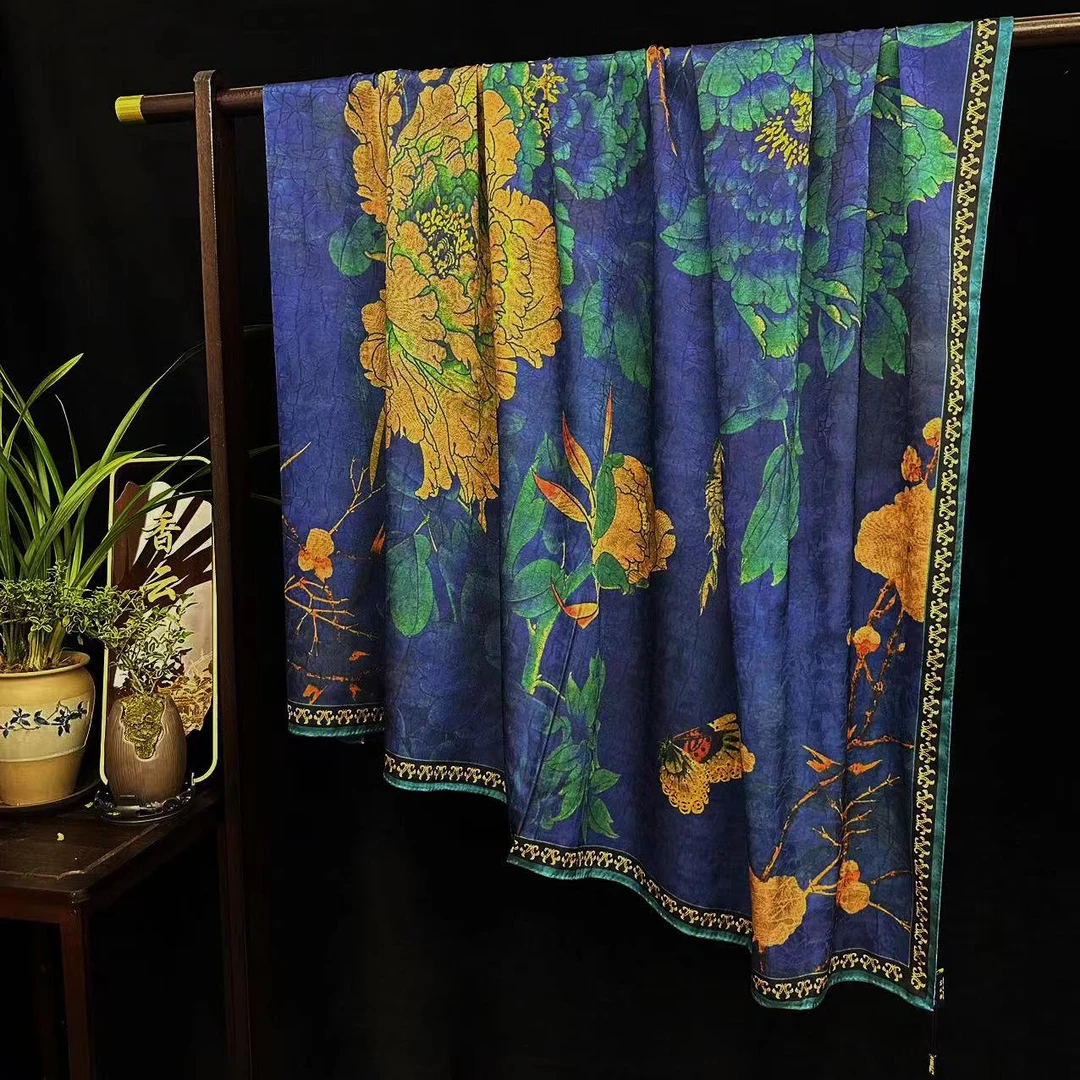 【雍容华贵】龟裂纹香云纱国风百搭披肩大方巾140*140（614-A）