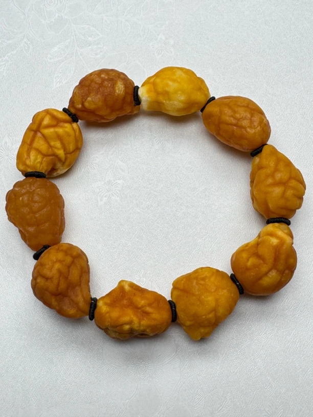 天然蜜蜡白蜡脑纹海飘手串