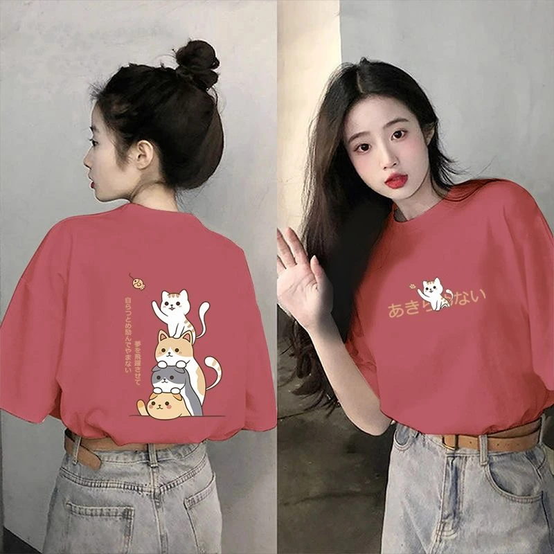 30高定啡色纯棉短袖T恤女2025新款夏季宽松遮肉爆款印花体恤半袖