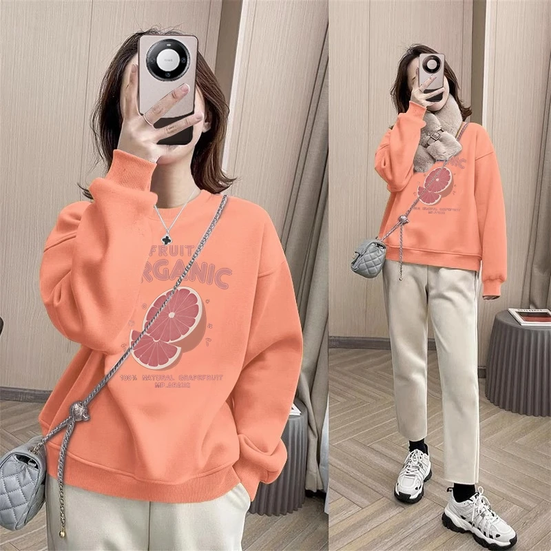 秋季女装中长款卫衣女2024新款爆款橙子学生棉外套慵懒风上衣秋冬