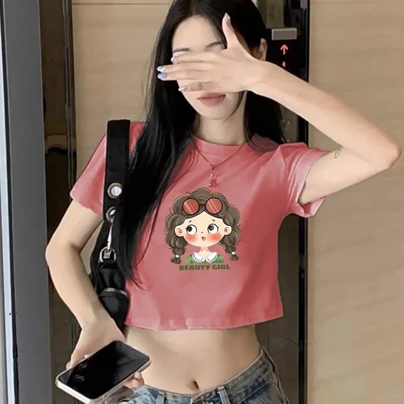 字母短袖T恤女2025夏季新款纯棉质感黑色欧货修身短款打底衫上衣