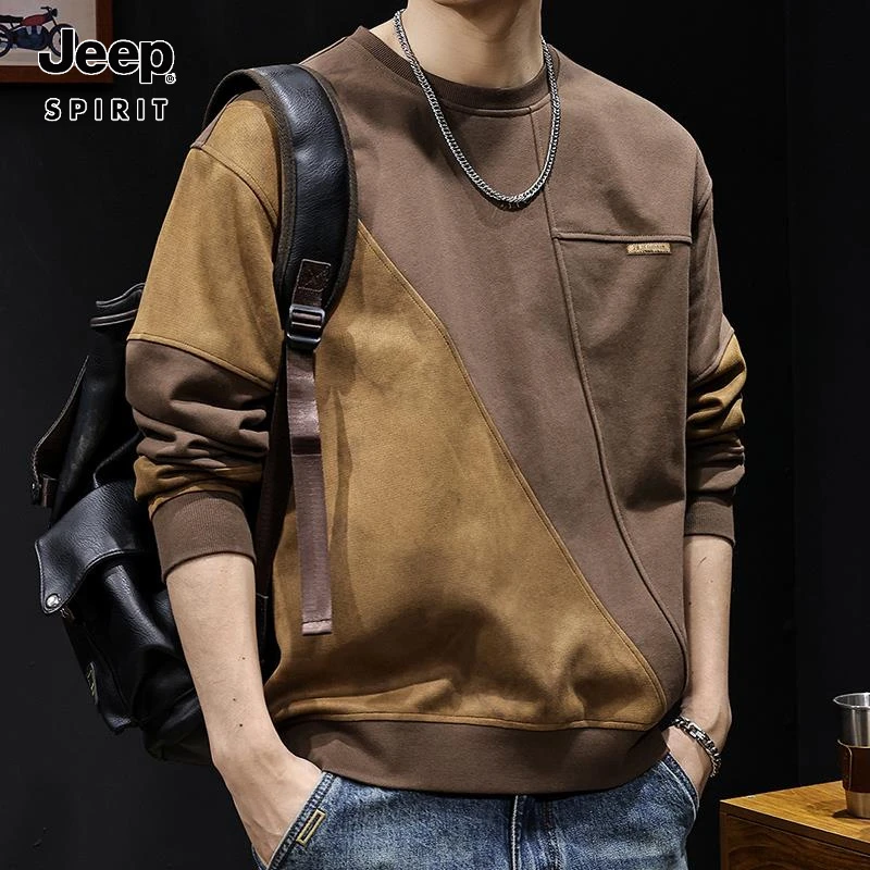 Jeep吉普重磅圆领卫衣男2025新款男装大码男士美式长袖衣服秋季