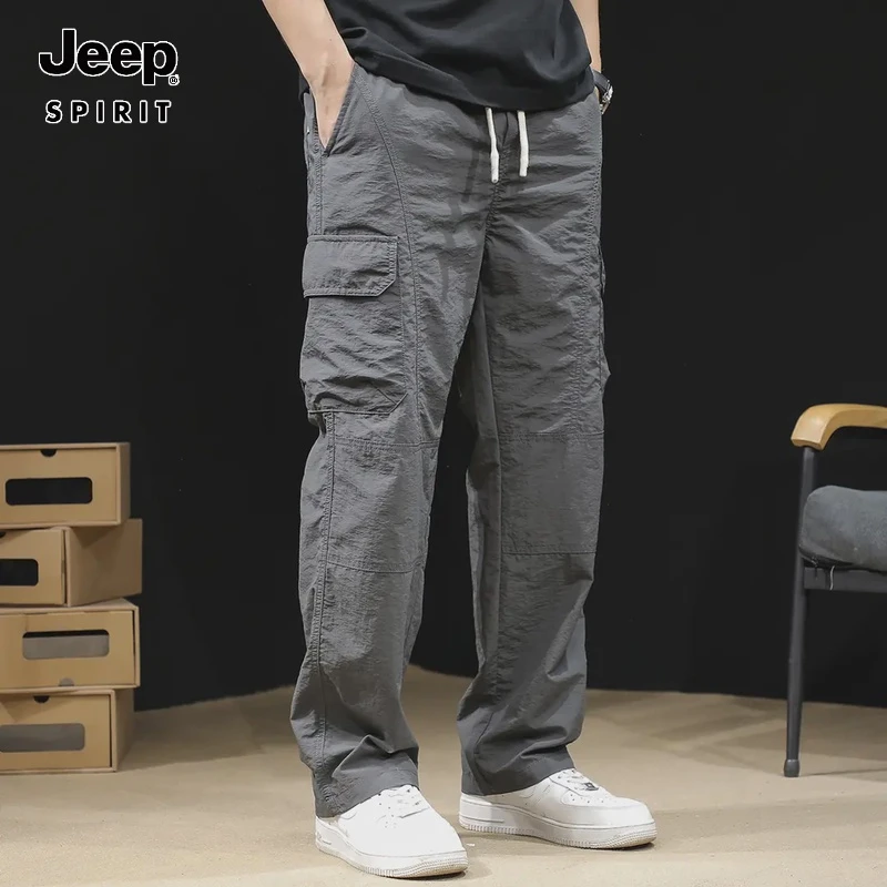 Jeep吉普速干简约直筒工装裤春秋季新款百搭款休闲裤子男士宽松