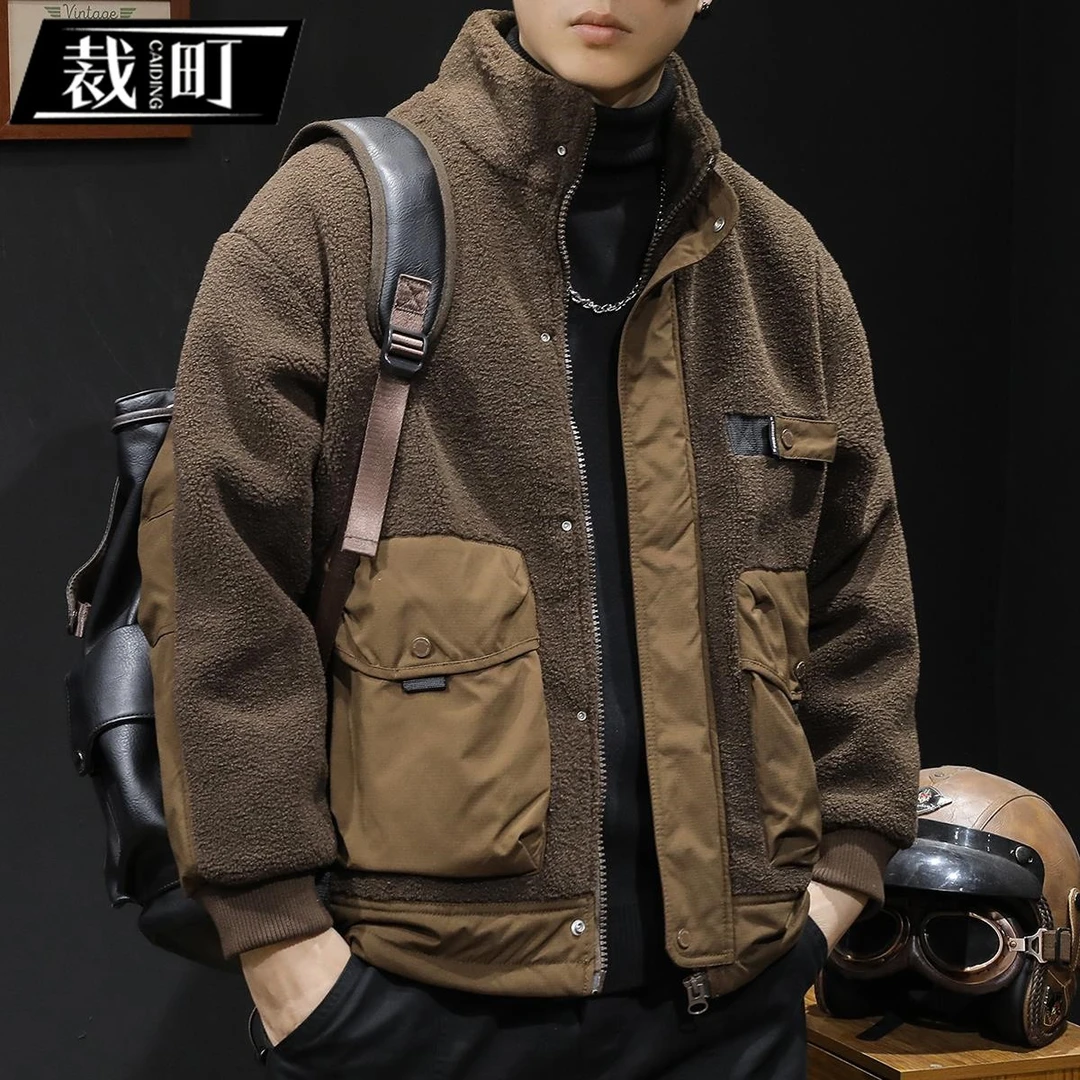 美式羊羔绒棉衣外套男冬季加厚2023新款男士休闲工装秋冬款保暖潮