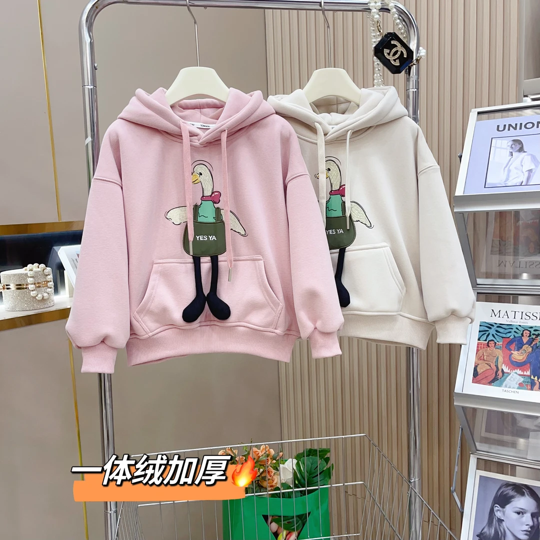 女童2023秋冬新款小鸭子卡通鸭子休闲连帽卫衣-8230