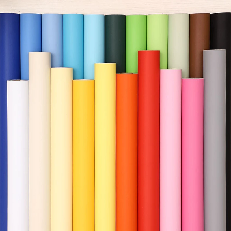 色贴纸墙纸自粘防水防潮壁纸家具翻新柜不干胶幼儿园即时贴墙贴