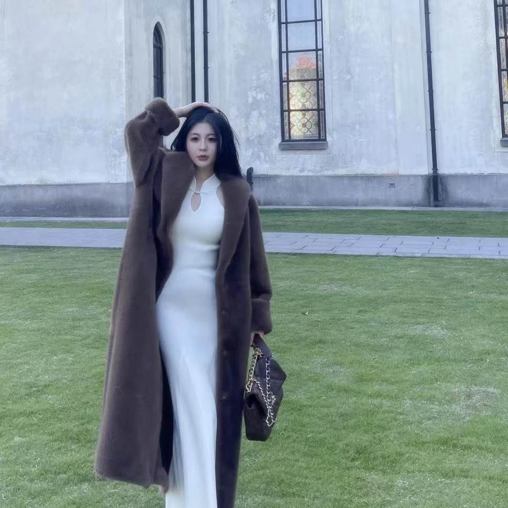 LOOK款24001韩版加长气质1.2网红宽松过膝女士冬季加厚毛毛外套