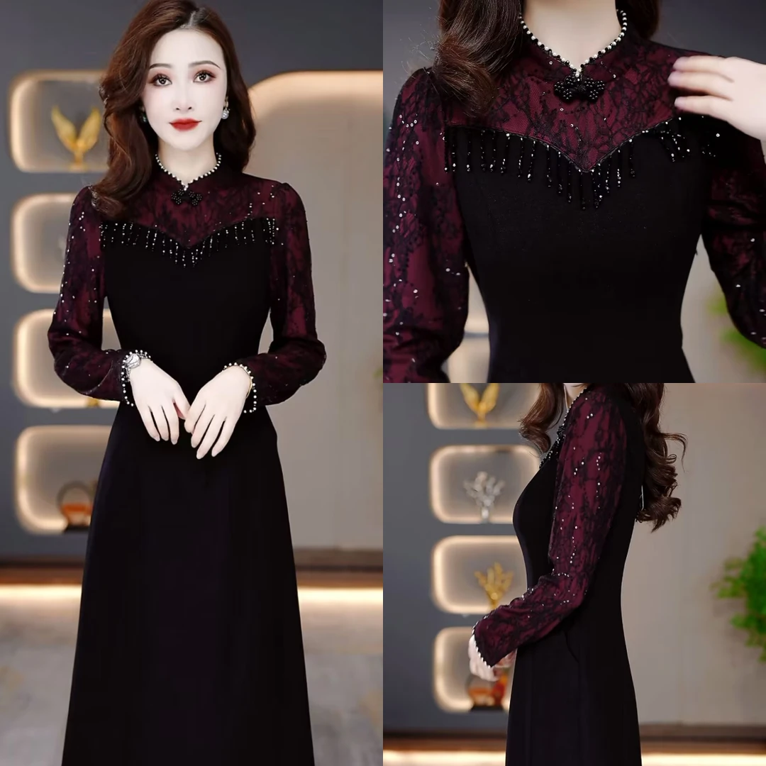 秋冬加厚连衣裙2024秋冬新款显修身气质遮肚加厚裙子MY24J1130-1