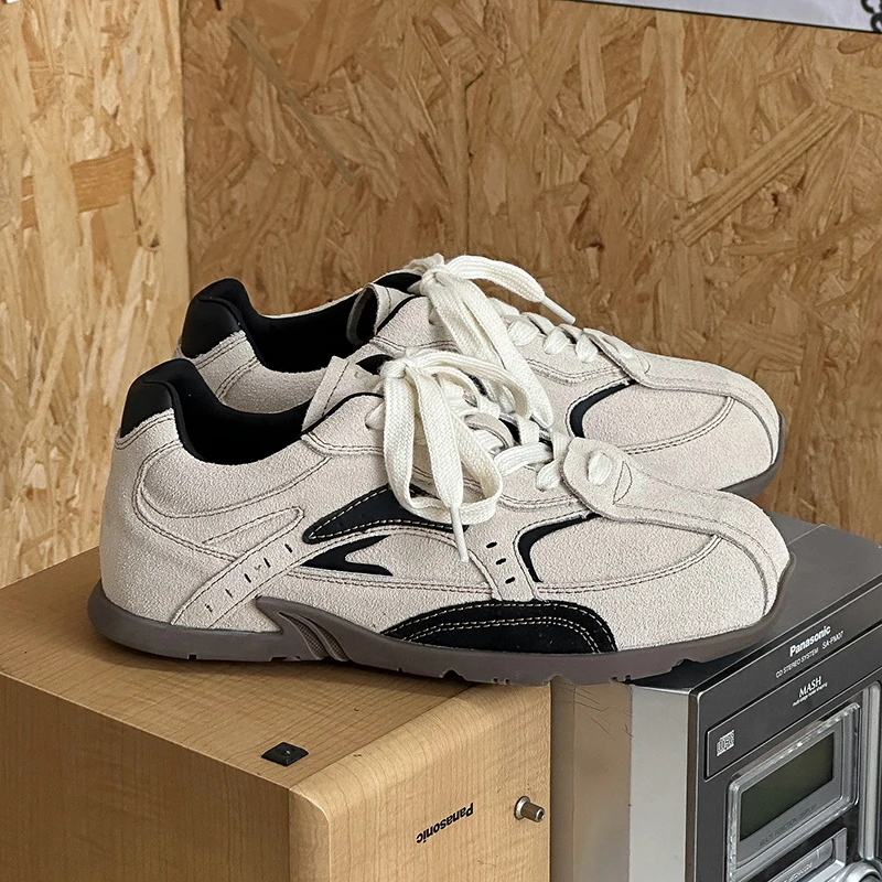 首谷女鞋运动休闲春秋厚底小白鞋女2024新款磨砂皮小众休闲潮鞋女