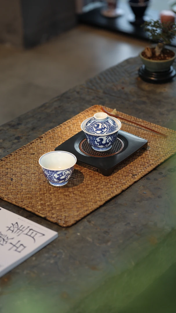 【弥生茶事】望月怀古青花四神兽盖碗单杯纯手工景德镇陶瓷茶器茶具