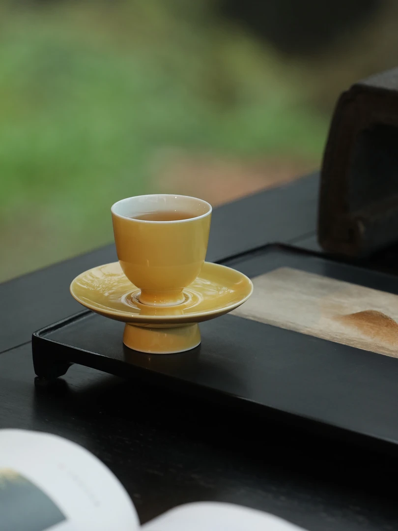 【弥生茶器】雪堂鹅黄品茗杯茶杯颜色釉全手工制作景德镇茶具茶器