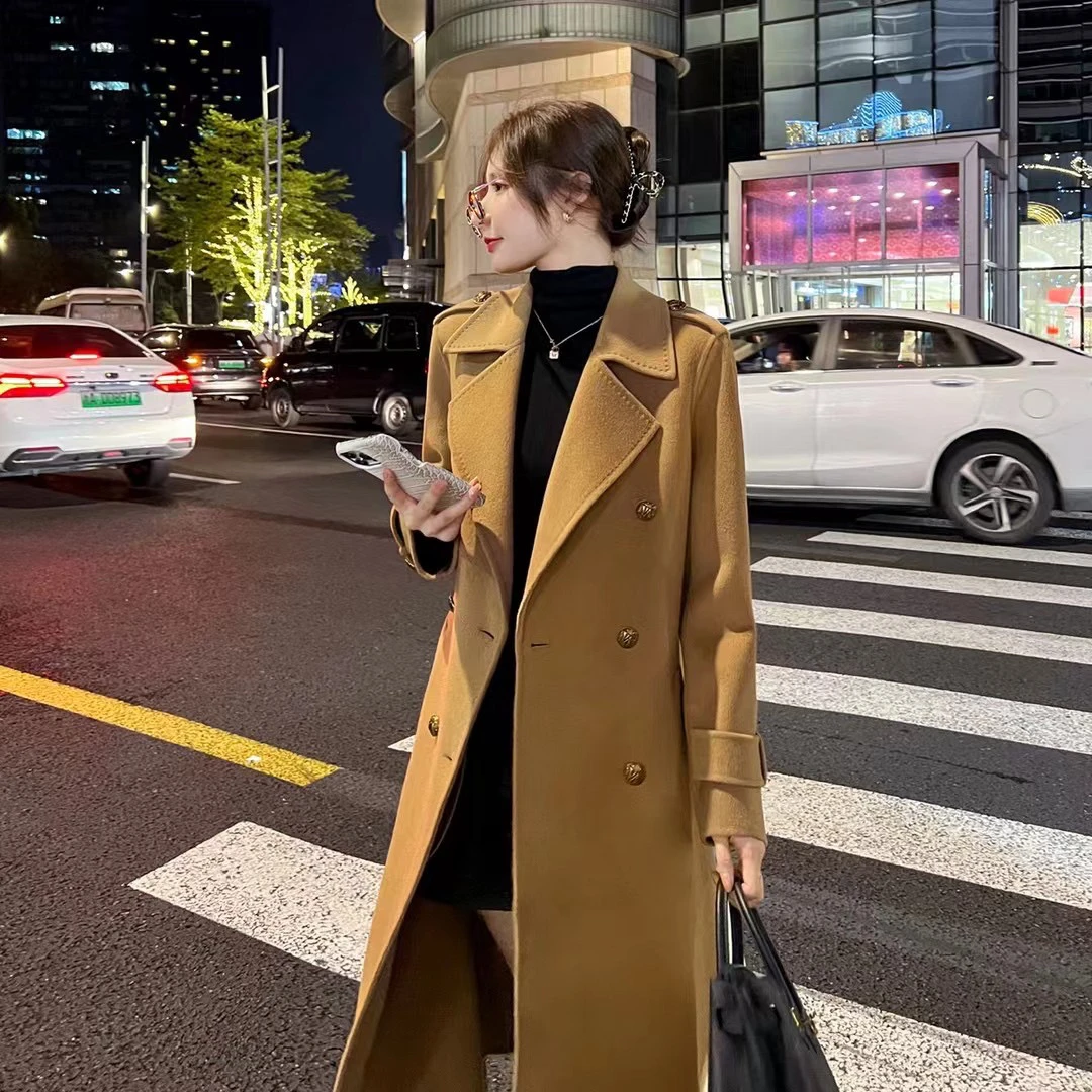 2023秋冬新款羊毛毛呢大衣气质英伦范