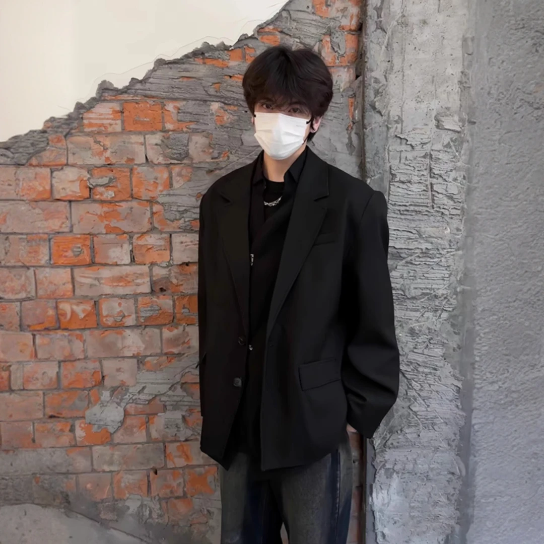 黑色垫肩西装套装男款秋冬高级感英伦雅痞男装韩系轻熟风休闲西服