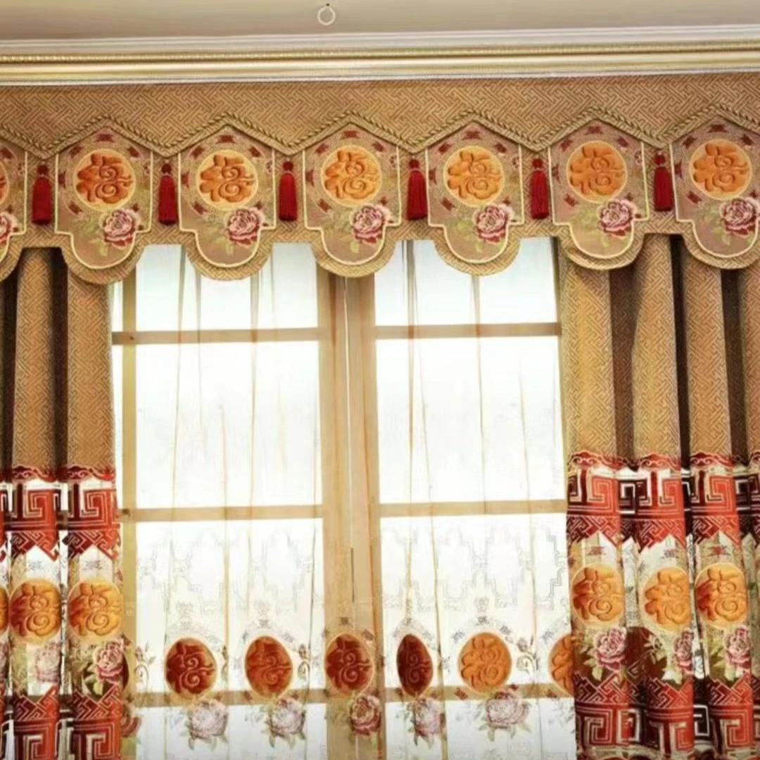 定制窗帘   高端雪尼尔提花面料中镂空中式款刺绣窗帘舒适宽度